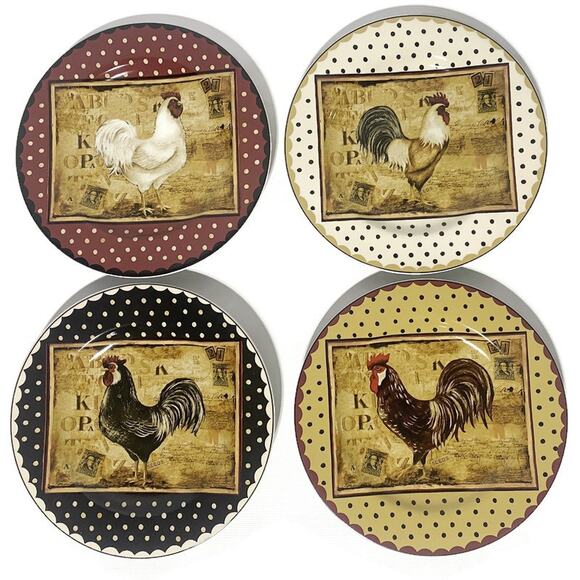 Sakura Retro Rooster Dessert/Salad Plates 8 Inches Set of Four - Picture 8 of 8